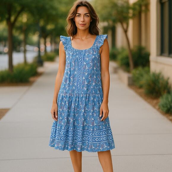 Simply Southern Drop Waist Ruffled Pineapple Print Summer Dress Blue Size XL - Picture 1 of 7